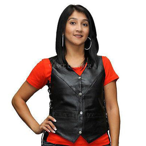 Vance Leather VL1005 Ladies Milled Leather Four Snap Lace Side Vest