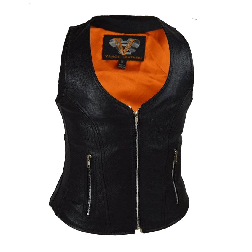 Vance Leather VL1030 Ladies Plain Side Zipper Vest with Zip Pockets