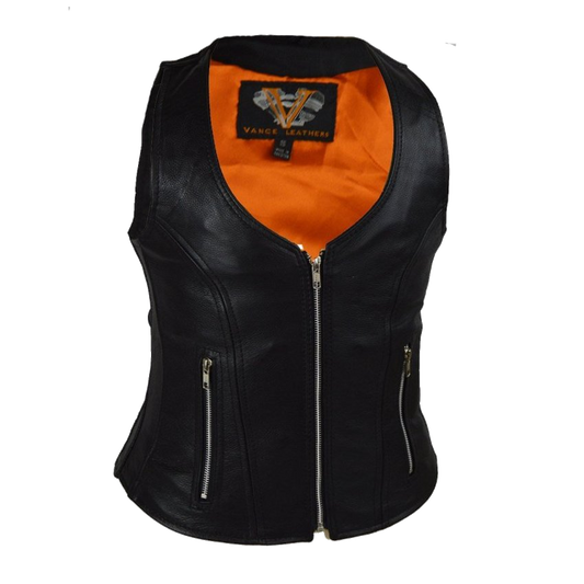 Vance Leather VL1030 Ladies Plain Side Zipper Vest with Zip Pockets