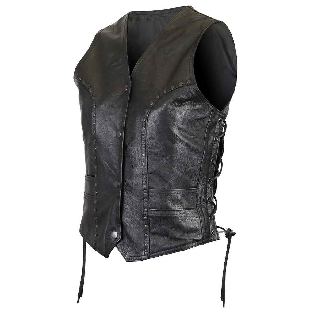 VL1049 Women's Premium Cowhide Studded Leather Vest - Daytona Bikers Wear