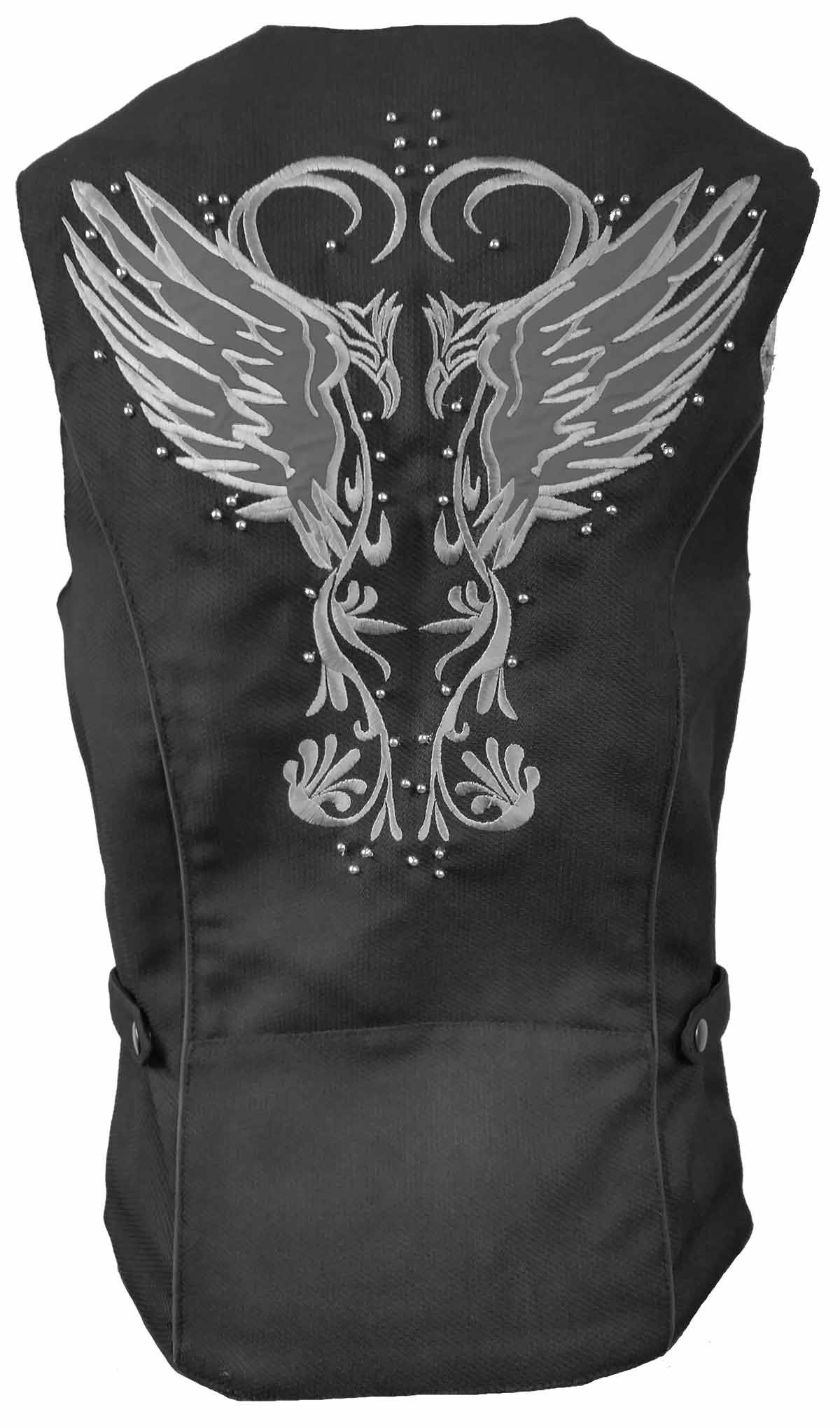 Vance Leather VL1182B Ladies Textile Vest with Reflective and Embroidered Wings