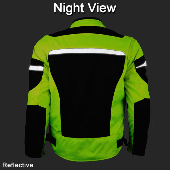 High Visability Mesh/Textile CE Armor Motorcycle Jacket in Neon Green