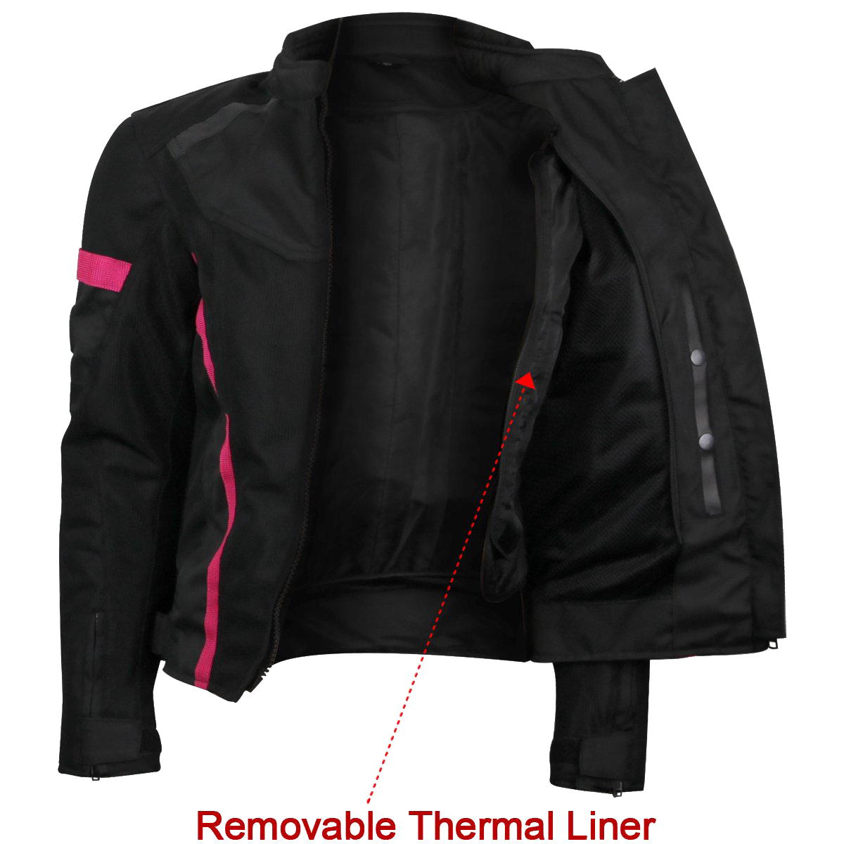 VL1674P Womens Advanced 3-Season CE Armor Pink Mesh Motorcycle Jacket