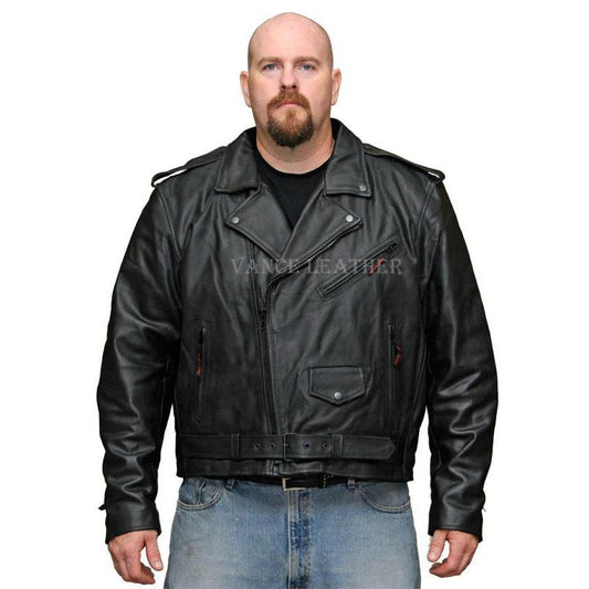 VL516 S Vance Leather Men's Basic Classic Motorcycle Jacket Plain Side