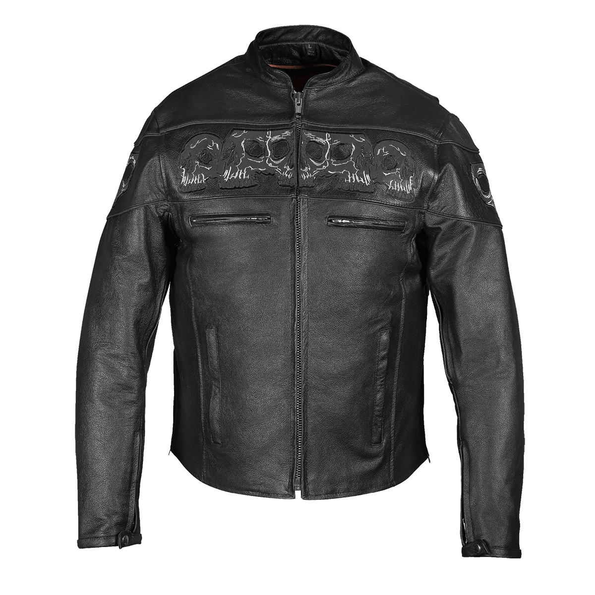 MJ535 Reflective Skull Premium Cowhide Leather Motorcycle Jacket