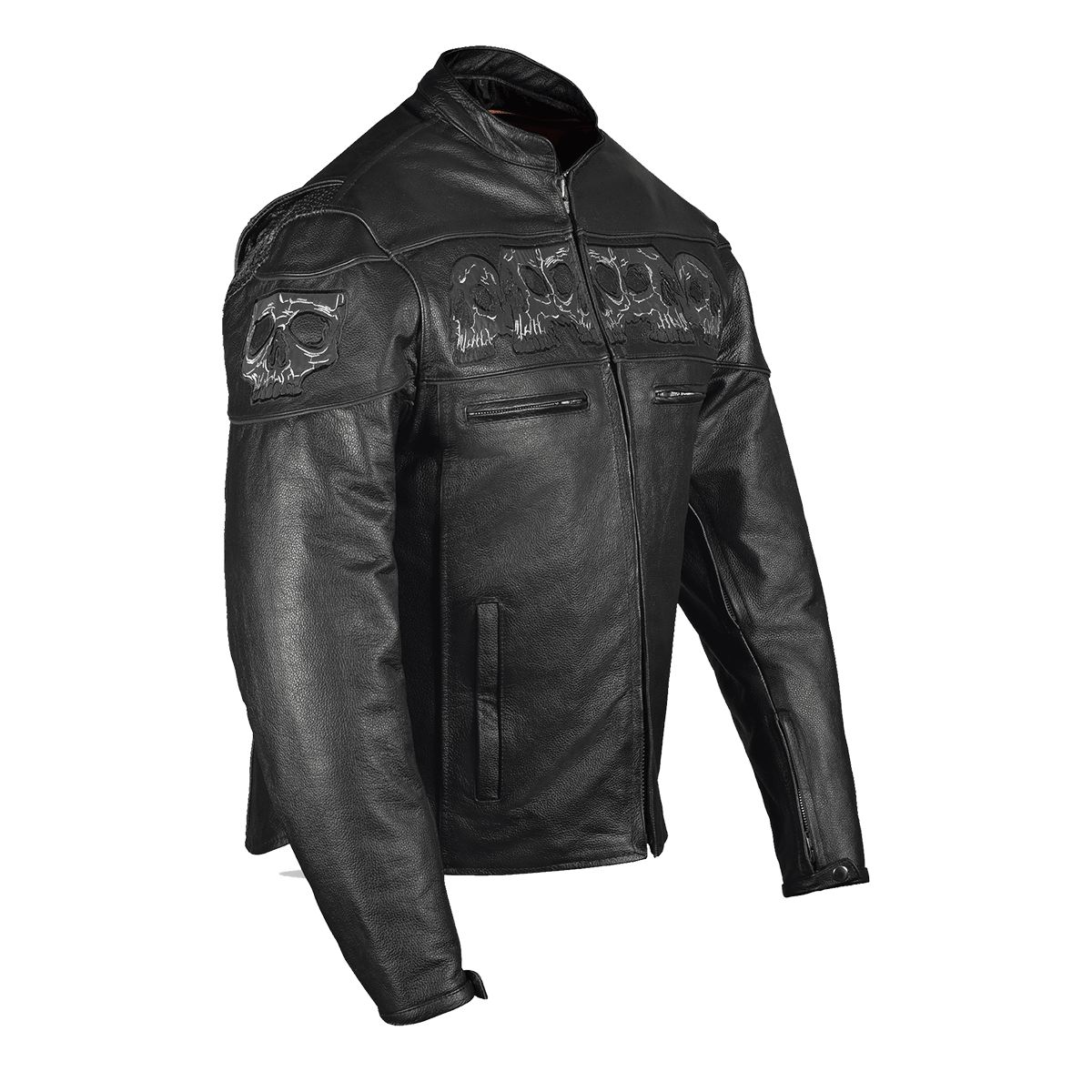 MJ535 Reflective Skull Premium Cowhide Leather Motorcycle Jacket