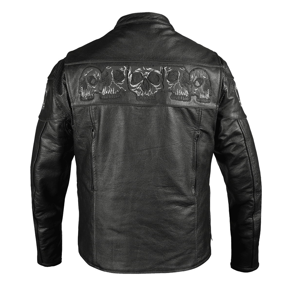 MJ535 Reflective Skull Premium Cowhide Leather Motorcycle Jacket