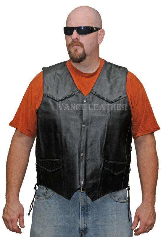 VL923 S Vance Leather Men's Milled Leather Lace Side Braid Vest with Gun Pockets - Daytona Bikers Wear