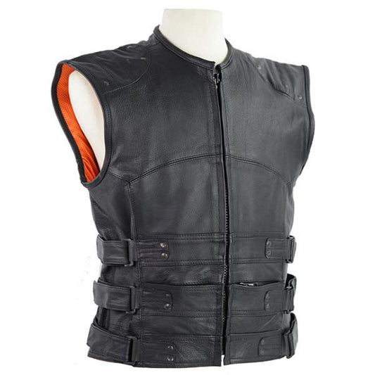 VL905 Tactical Bullet Proof Style Naked Cowhide Leather Vest - Daytona Bikers Wear