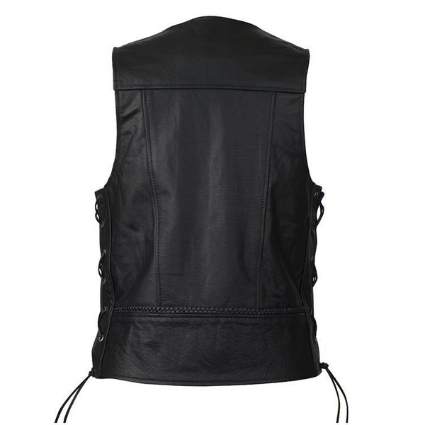 VL908 Vance Leather Buffalo Nickel Leather Motorcycle Vest with Braids and Side Laces - Daytona Bikers Wear