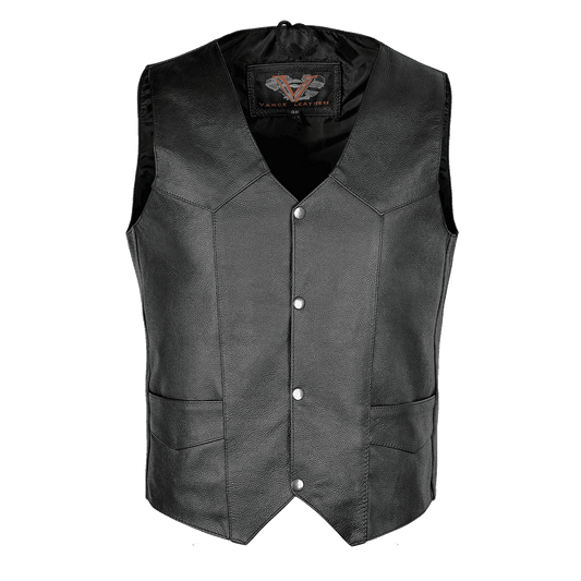 VL921 Vance Leather Premium Leather Men's Plain Side Vest with Single Seam Back