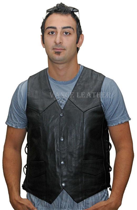 VL924 Vance Leather Men's Lace Side Vest with Single Seam Back - Daytona Bikers Wear