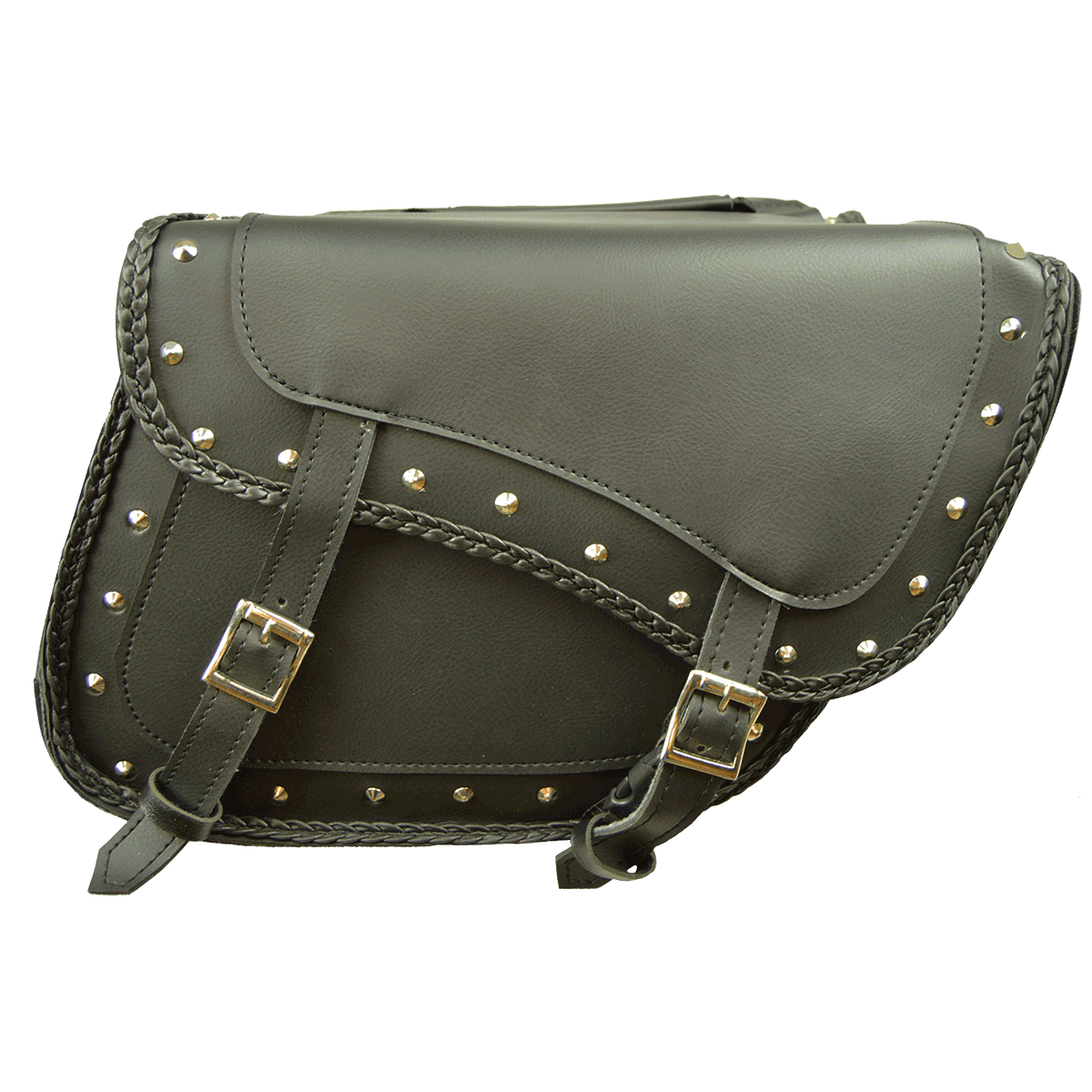 VS205 Slanted Black Concealed Carry Braided Saddlebags with and without Studs