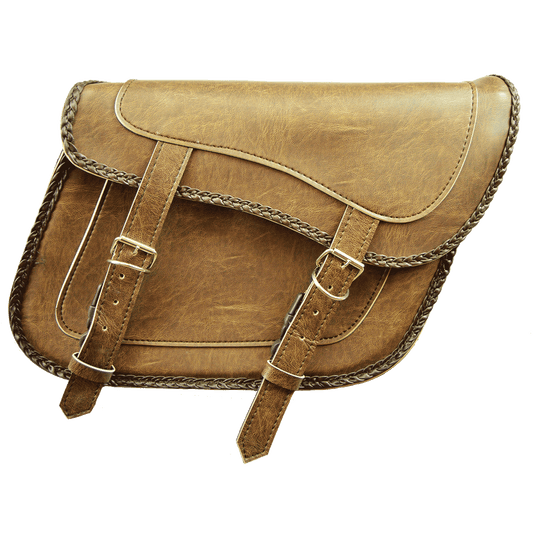 VS205DB Slanted Distressed Brown Concealed Carry Braided Saddlebags with and without Studs