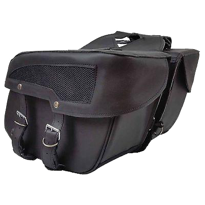 VS208 Vance Leather Medium 2 Strap Slant Saddle Bag with Mesh Insert