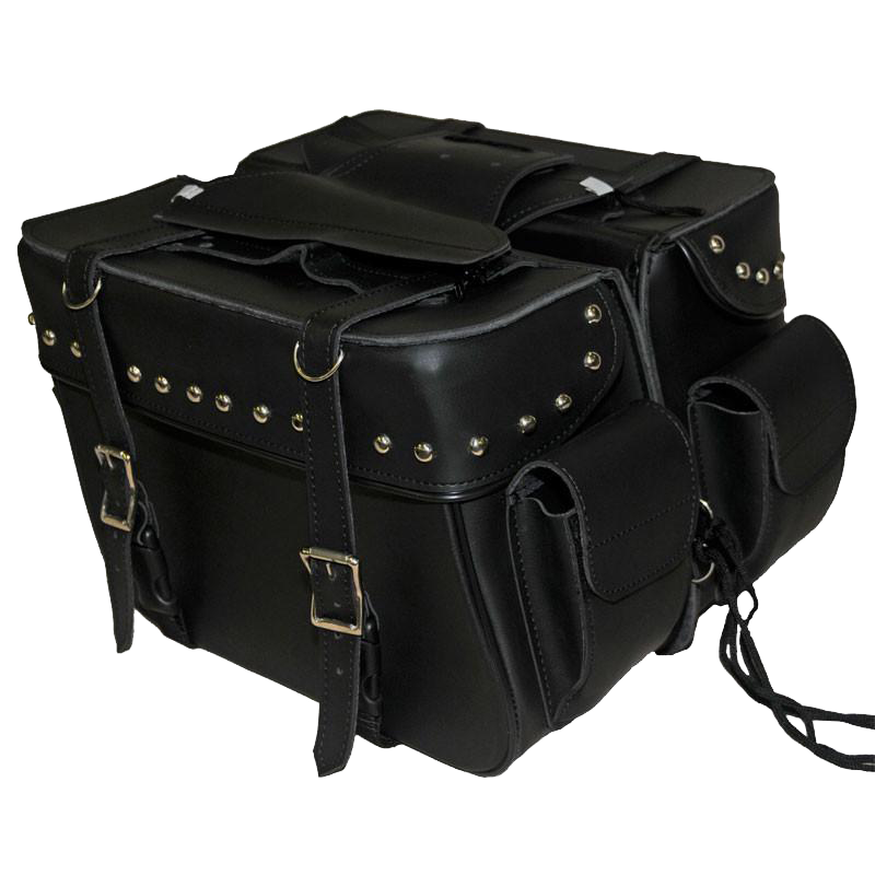 VS211 Vance Leather Medium 2 Strap Studded Saddle Bag with Pockets