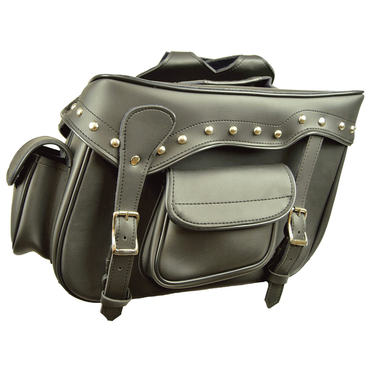 VS234S Black Studded Saddle Bag with 2 Outside Pockets 16X11X6