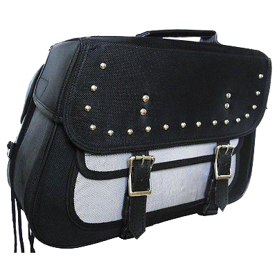 VS261 Vance Leather Medium Slant Studded Textile Saddle Bag
