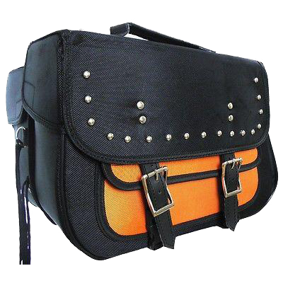 VS261 Vance Leather Medium Slant Studded Textile Saddle Bag