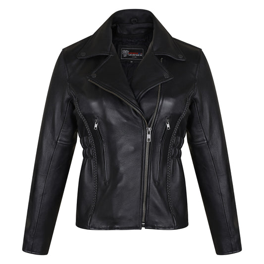 VL615S Vance Leather Ladies Cowhide Braid and Stud Motorcycle Leather Jacket