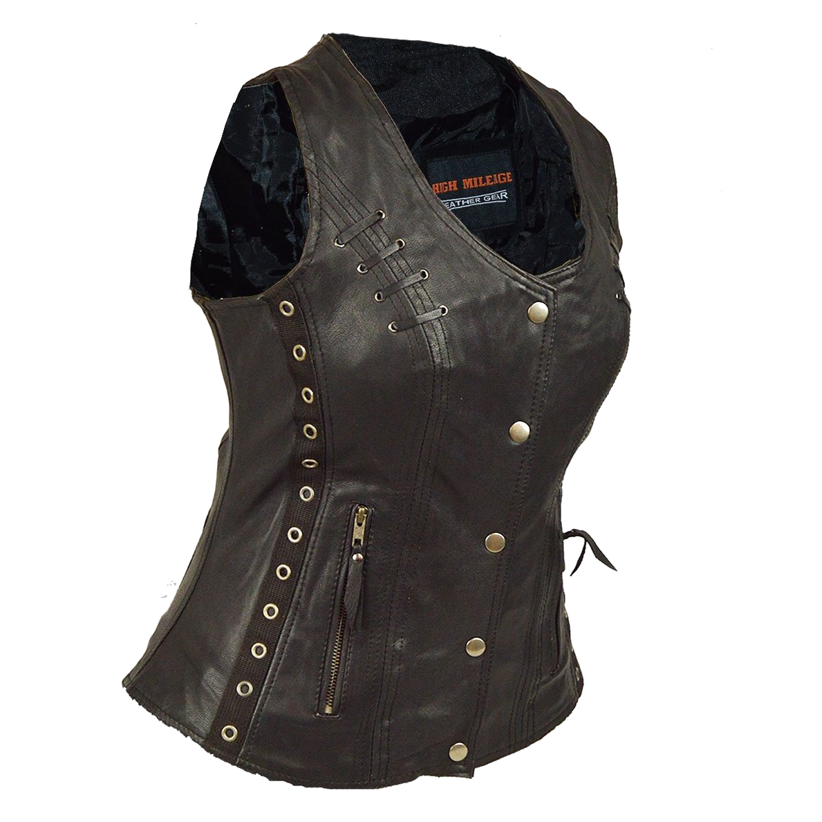 HML1038B Lightweight Goatskin Vest with Grommets, Twill and Lace Highlights