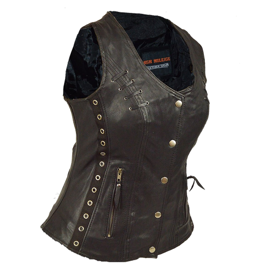 HML1038B Lightweight Goatskin Vest with Grommets, Twill and Lace Highlights