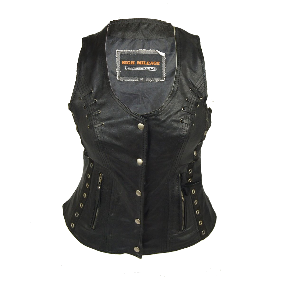 HML1038B Lightweight Goatskin Vest with Grommets, Twill and Lace Highlights