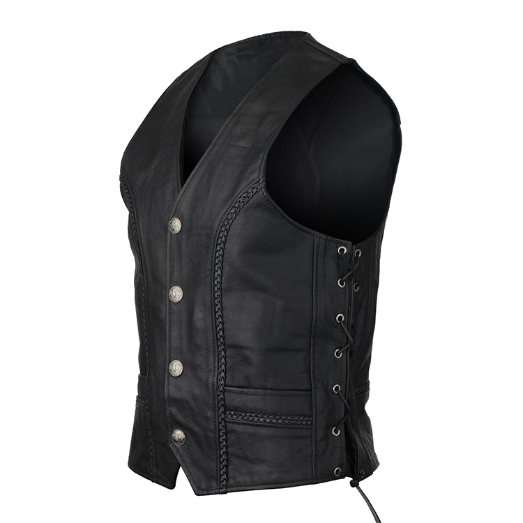 VL908 Vance Leather Buffalo Nickel Leather Motorcycle Vest with Braids and Side Laces